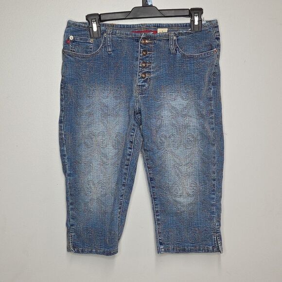 Vintage Y2K Zana Di Gloral Embroidered Embellished Jeans Shorts Jorts - Picture 1 of 5